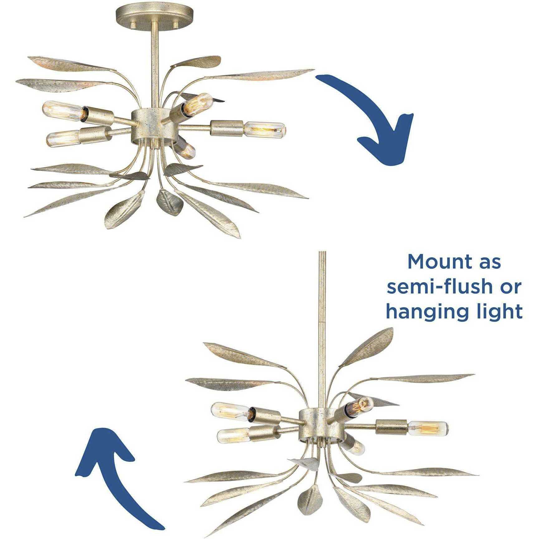 Mariposa 5 Light 20 inch Gilded Silver Semi Flush Mount Convertible Ceiling Light