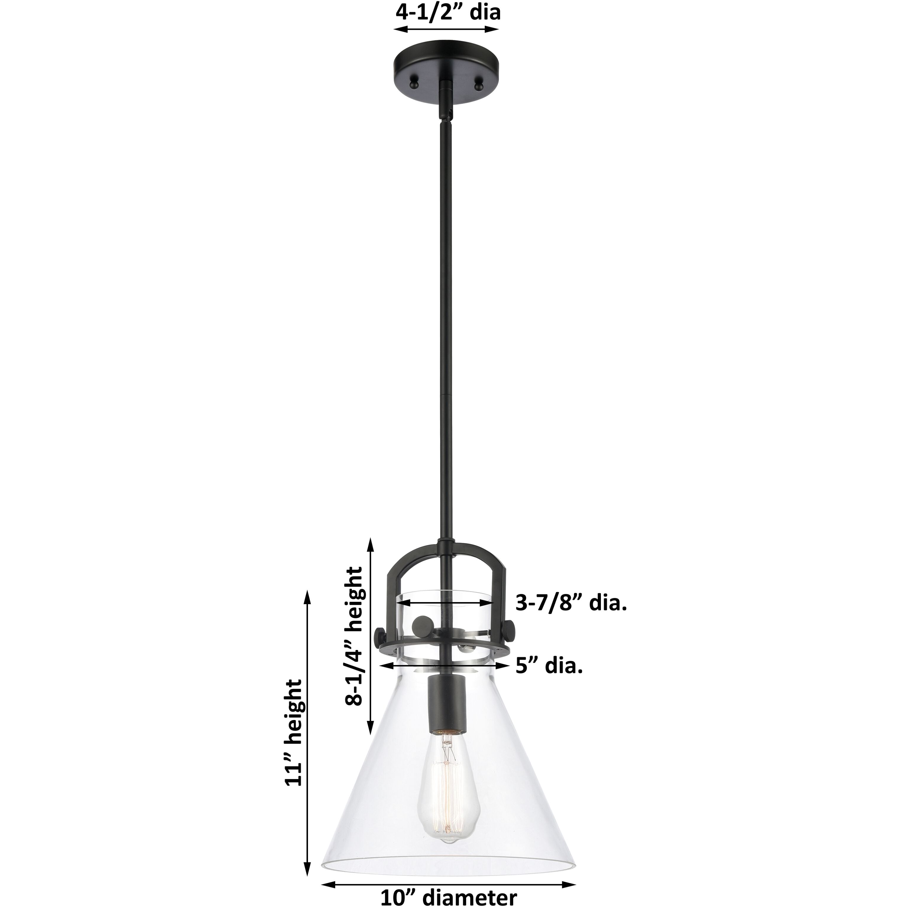 Newton Cone 1 Light 10 inch Matte Black Mini Pendant Ceiling Light in Clear Glass