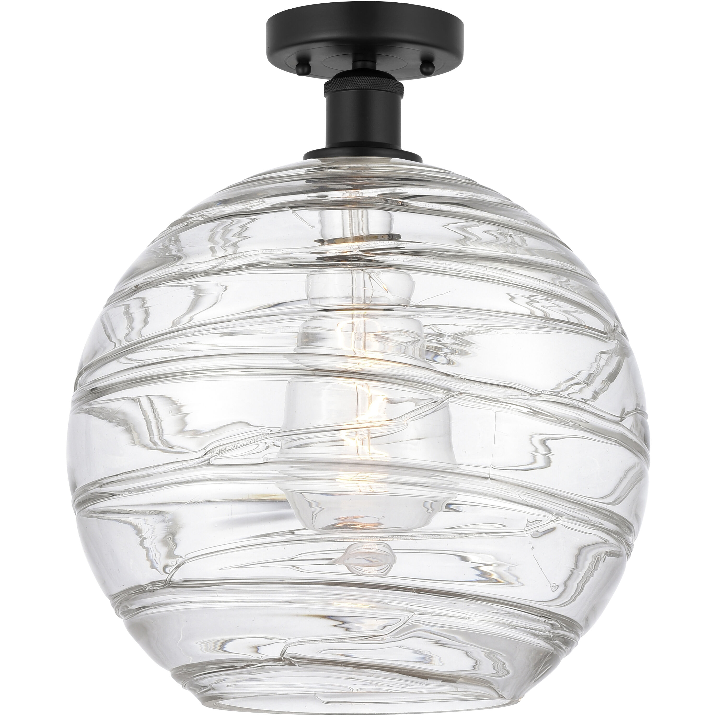 Edison Athens Deco Swirl 1 Light 12 inch Matte Black Semi-Flush Mount Ceiling Light