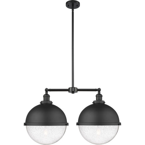 Franklin Restoration Hampden 2 Light 18 inch Matte Black Island Light Ceiling Light in Seedy Glass