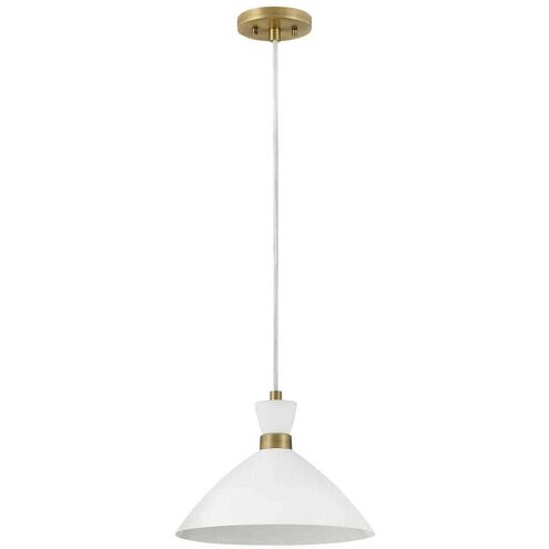 Simon LED 13 inch Matte White with Heritage Brass accents Pendant Ceiling Light, Semi-Flush Mount