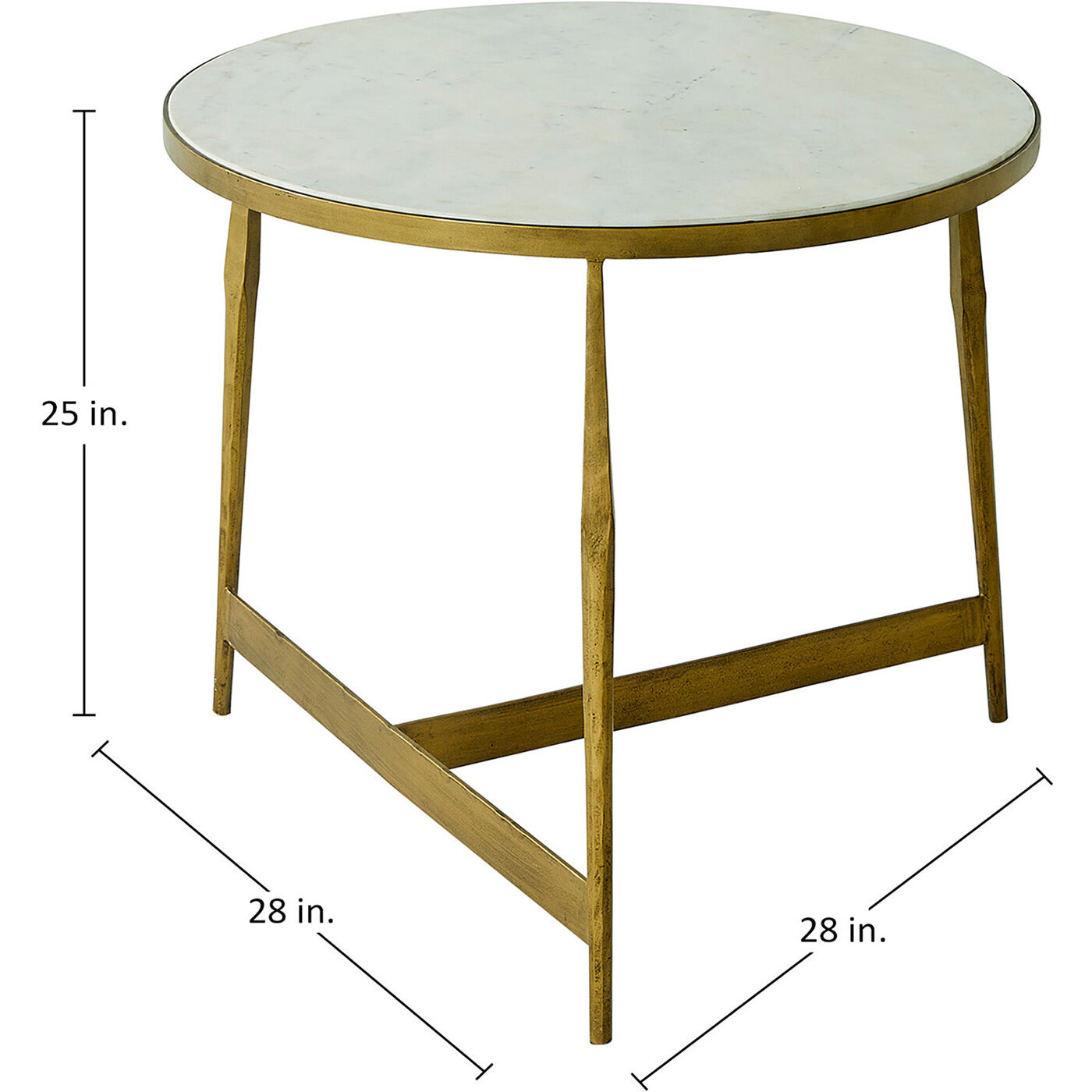 Alana 28 X 28 inch Honed White Banswara Marble with Antique Forged Brass Table