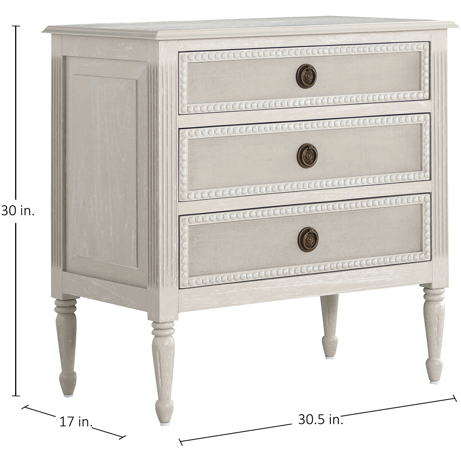 Caroline 30.5 X 30 inch Cerused White and Painted Burlap with Antique Bronze Nightstand