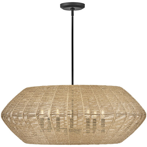 Lisa McDennon Luca 7 Light 38 inch Black Indoor Chandelier Ceiling Light in Black / Camel Rattan, Convertible