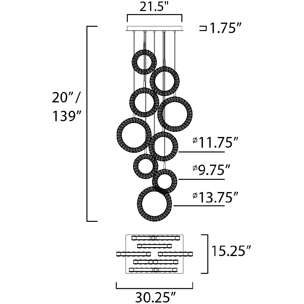 Charm LED 15.25 inch Polished Chrome Multi-Light Pendant Ceiling Light