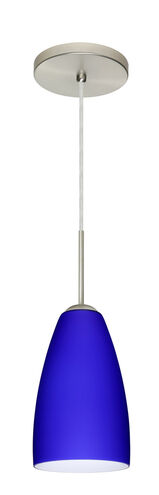 Riva LED Satin Nickel Pendant Ceiling Light in Cobalt Blue Matte Glass