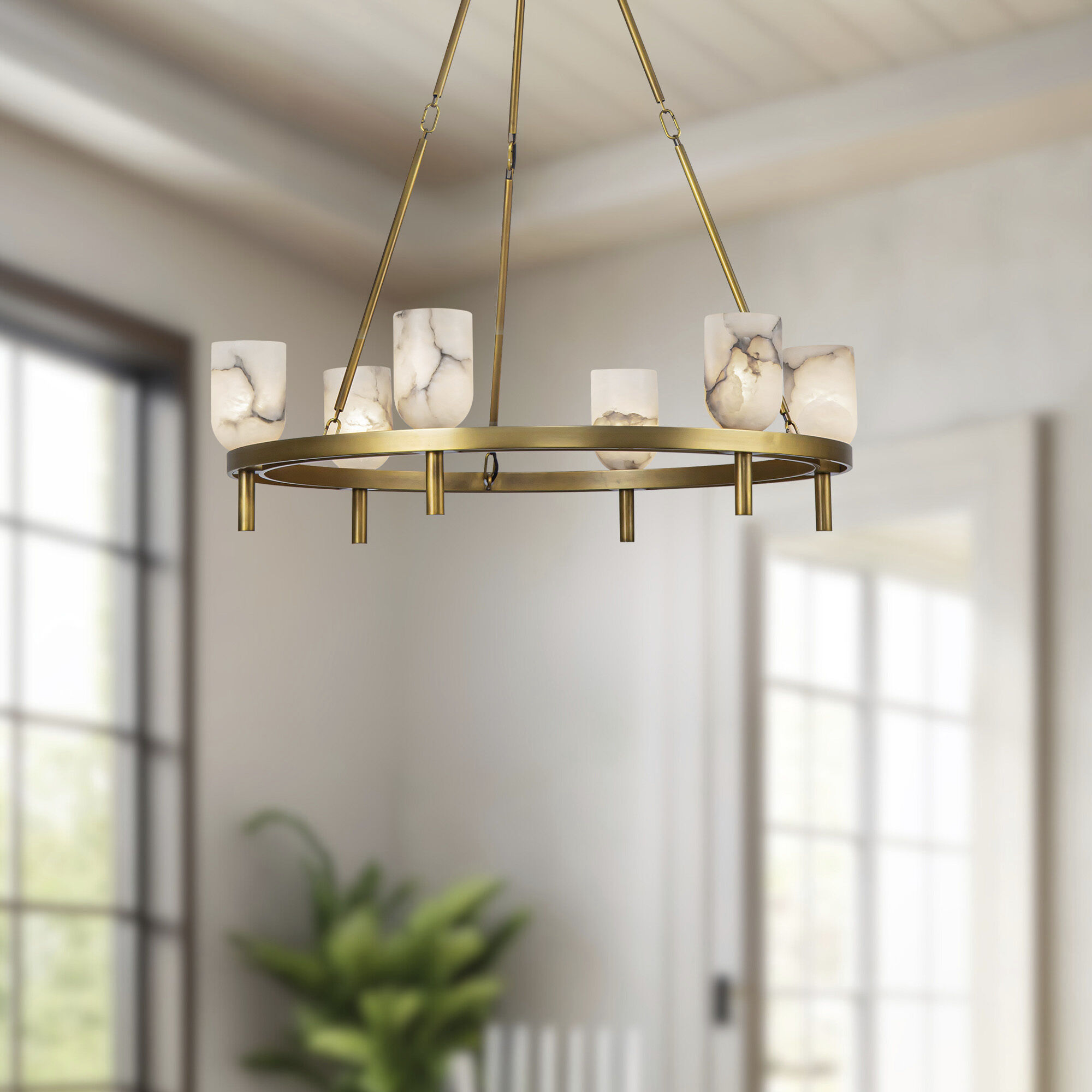 Lucian 6 Light 31.5 inch Vintage Brass/Alabaster Chandelier Ceiling Light in Alabaster Shade