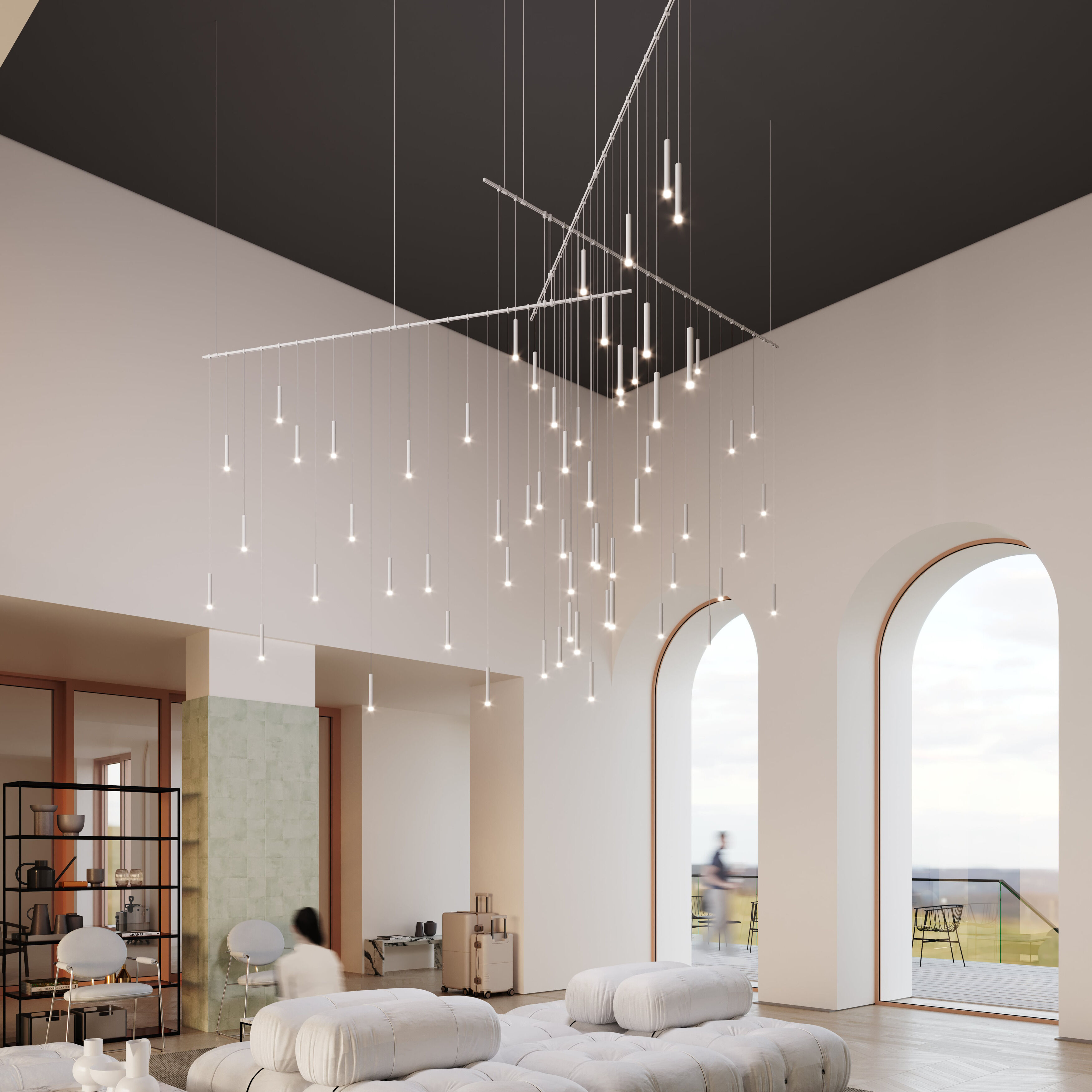 Sonneman SLS1149 W Suspenders LED 137.25 inch Satin White Suspension Ceiling Light Multi light