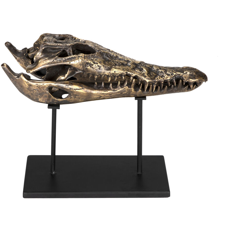 Brass Alligator On Stand Antique Brass with Matte Black Decor Accessory, Medium