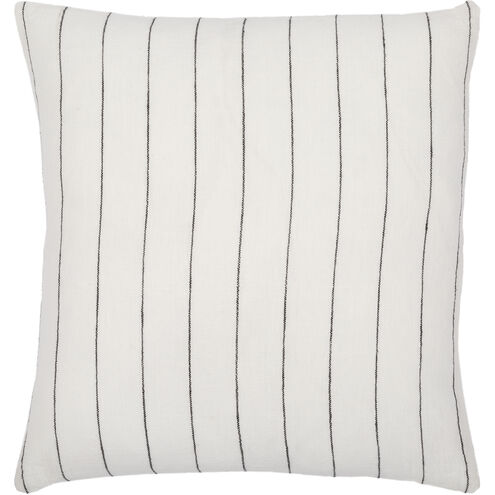 Linen Stripe Buttoned 18 inch White Pillow Kit in 18 x 18, Square
