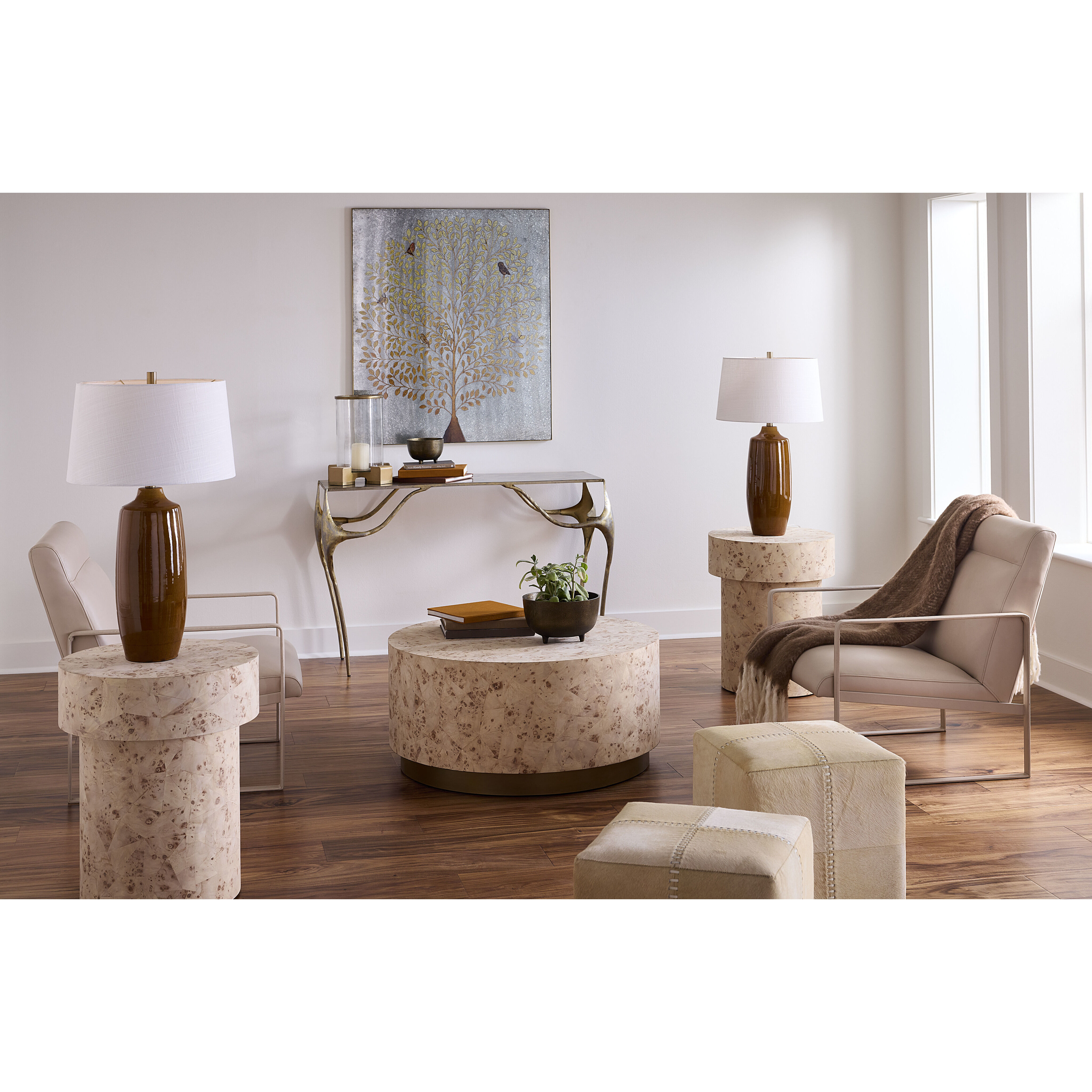 Configuration 36 X 16.5 inch Bleached Burl Veneer Coffee Table, Inline