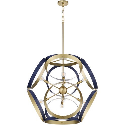 Domain 8 Light 30 inch Blue and Aged Brass Pendant Ceiling Light