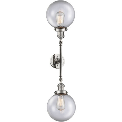 Franklin Restoration Large Beacon 2 Light 19 inch Polished Nickel Bath Vanity Light Wall Light in Clear Glass, Franklin Restoration