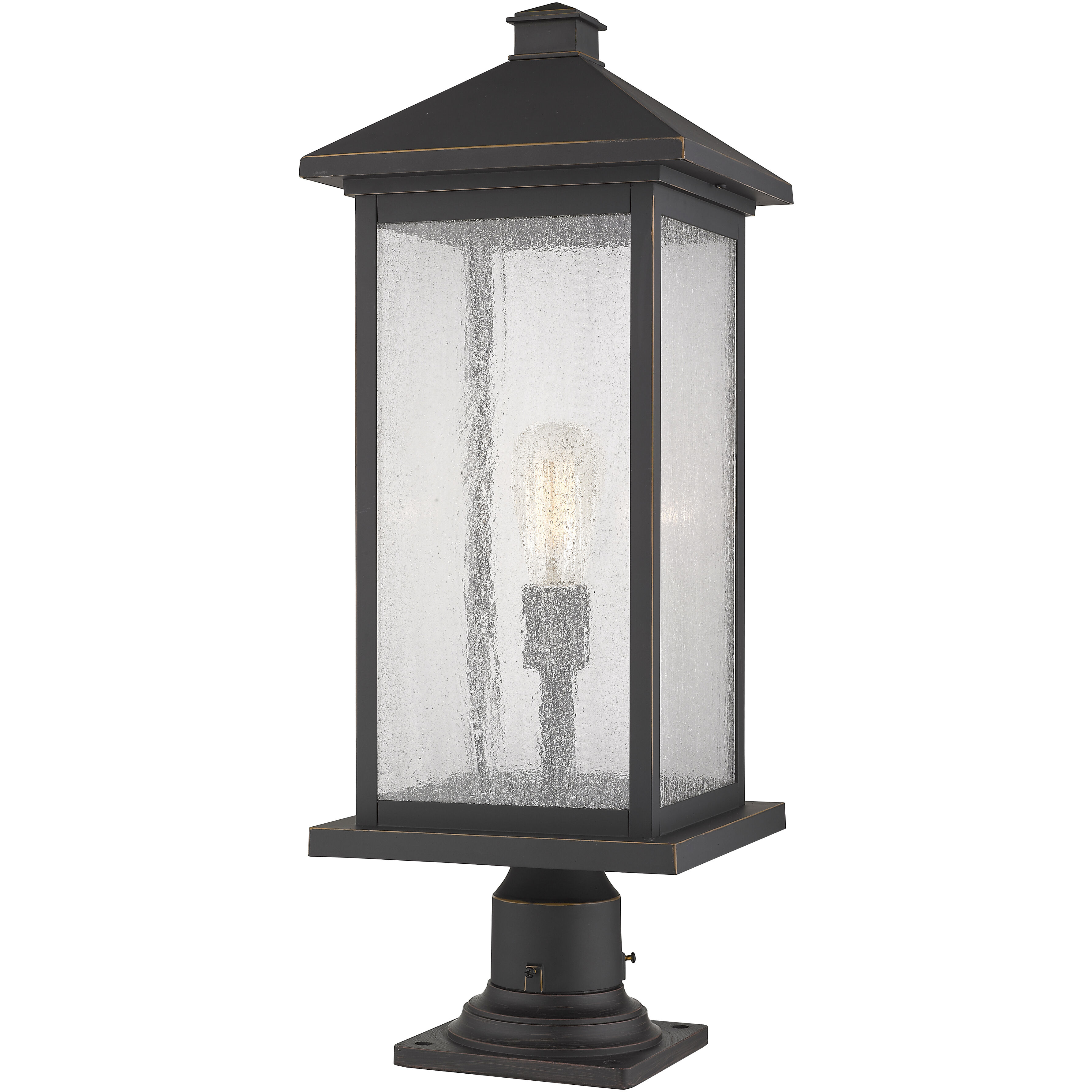 Portland 1 Light 26 inch Oil Rubbed Bronze Outdoor Pier Mounted Fixture in Clear Beveled Glass, 12.25
