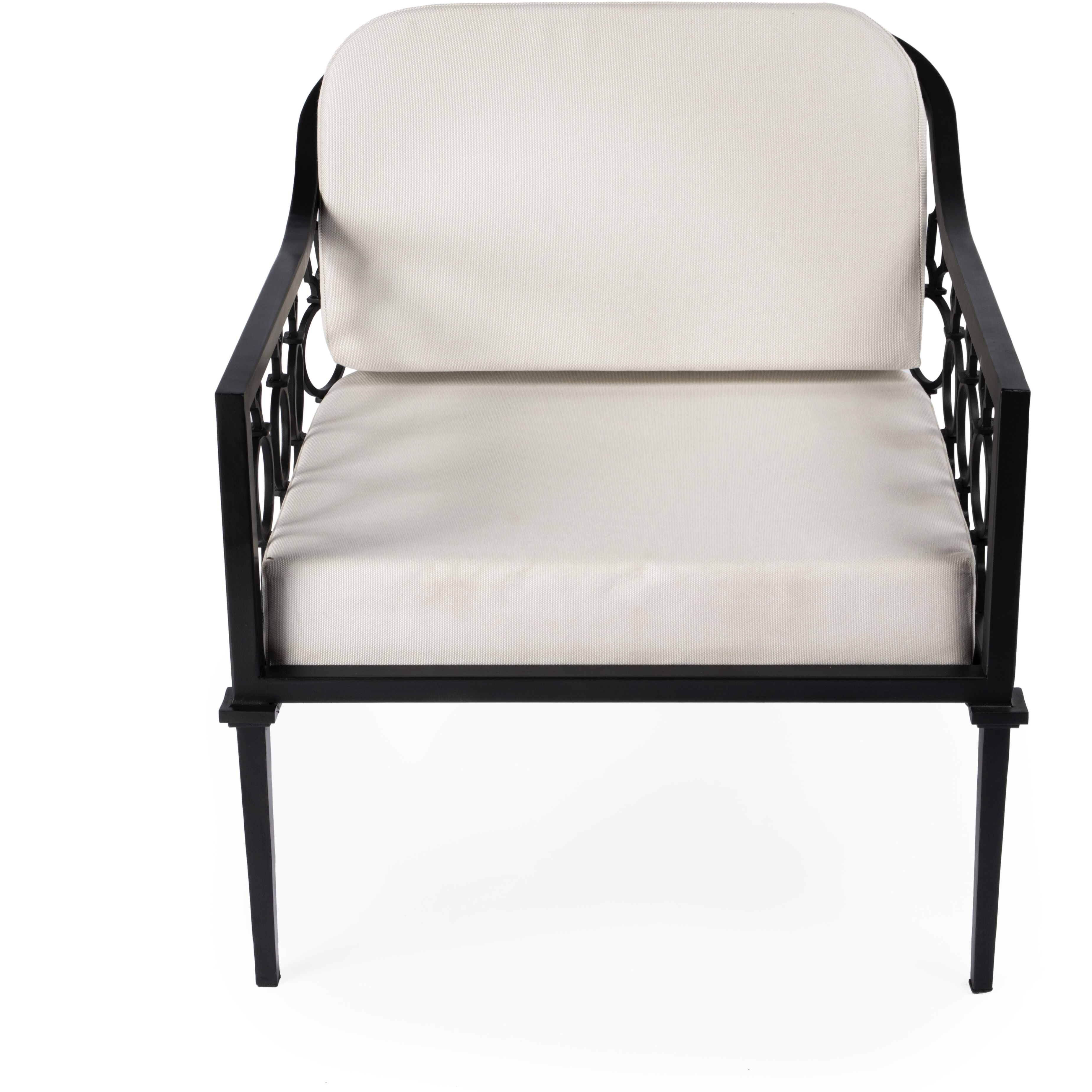 Southport Iron Upholstered Outdoor Lounge Chair in Black