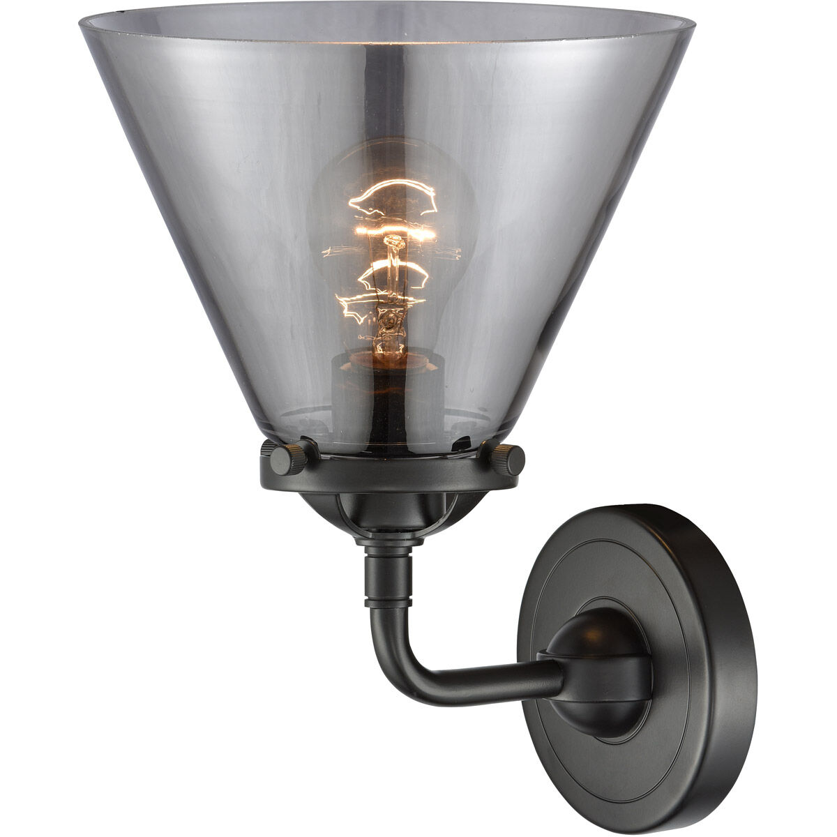Nouveau Large Cone LED 8 inch Oil Rubbed Bronze Sconce Wall Light in Plated Smoke Glass, Nouveau