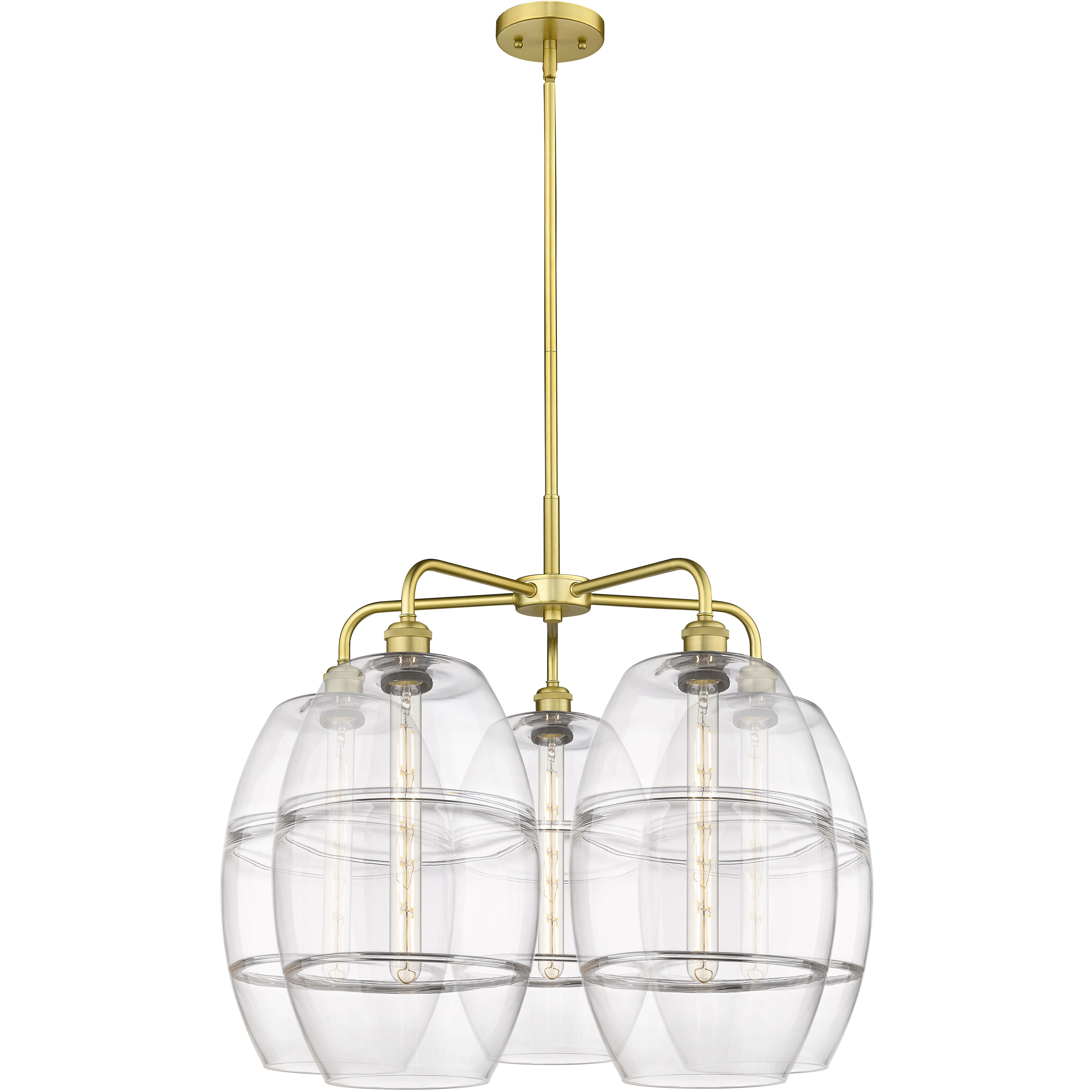 Ballston Vaz 5 Light 28 inch Satin Gold Stem Hung Chandelier Ceiling Light in Clear Glass
