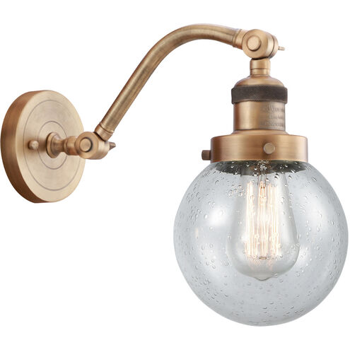 Franklin Restoration Beacon LED 6 inch Brushed Brass Sconce Wall Light in Seedy Glass, Franklin Restoration