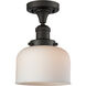 Franklin Restoration Large Bell LED 8 inch Oil Rubbed Bronze Semi-Flush Mount Ceiling Light in Matte White Glass, Franklin Restoration