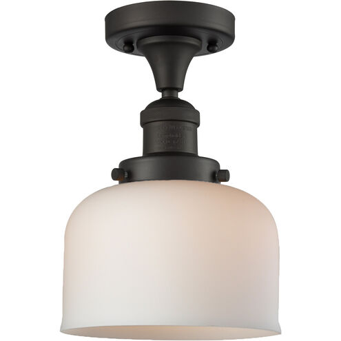 Franklin Restoration Large Bell LED 8 inch Oil Rubbed Bronze Semi-Flush Mount Ceiling Light in Matte White Glass, Franklin Restoration