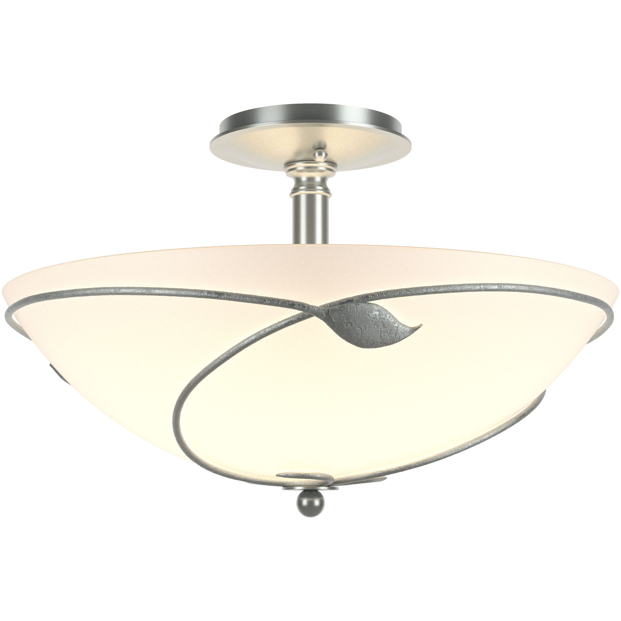 Forged Leaves 3 Light 16 inch Vintage Platinum Semi-Flush Ceiling Light in Opal, Large