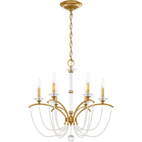 Priscilla 6 Light Heirloom Gold Chandelier Ceiling Light in White Pearl, Adjustable Height
