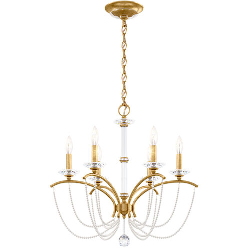 Priscilla 6 Light Heirloom Gold Chandelier Ceiling Light in White Pearl, Adjustable Height