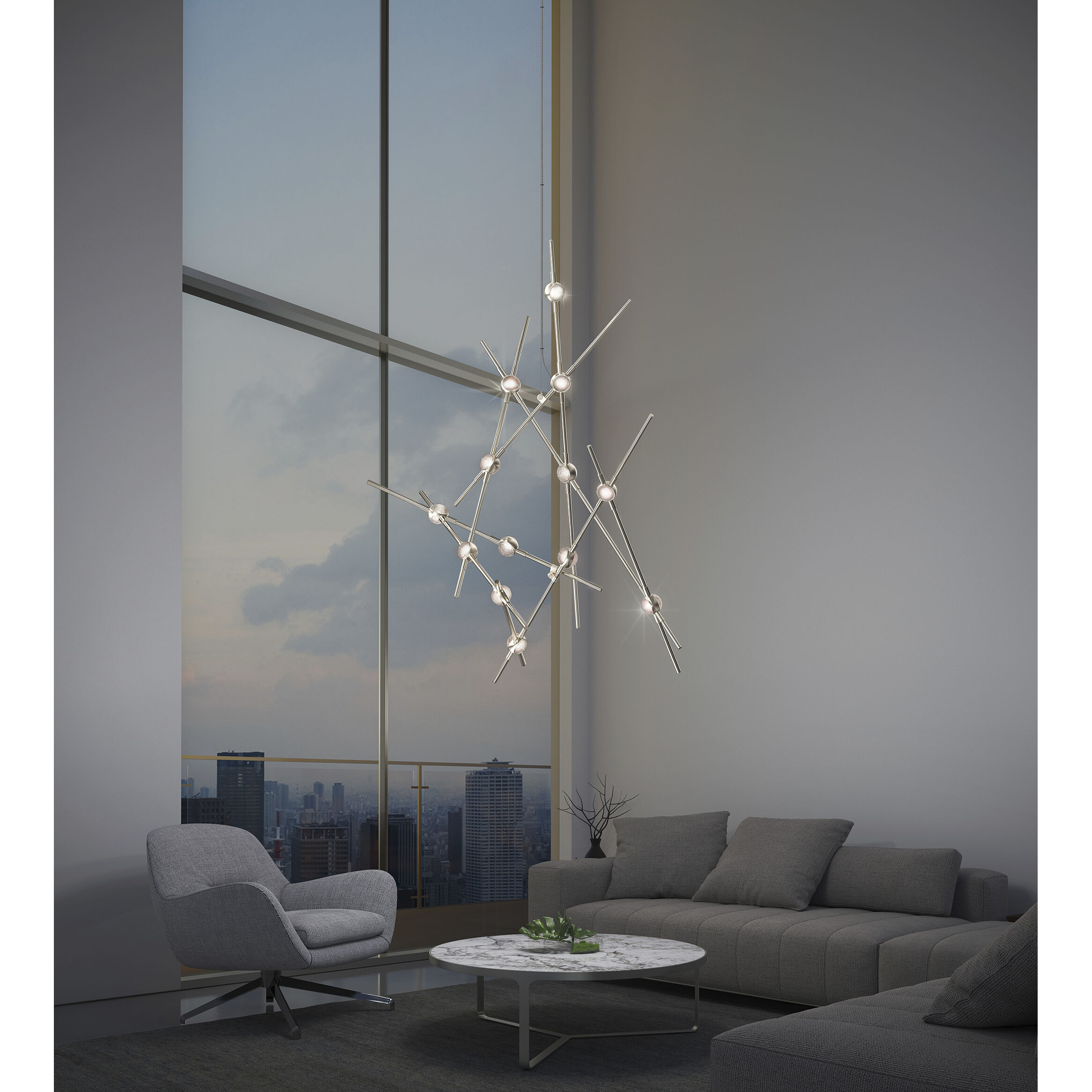 Constellation Aquila Minor LED 27.75 inch Satin Nickel Chandelier Ceiling Light in 3000K, White Optical Acrylic, 10 FT. Cord