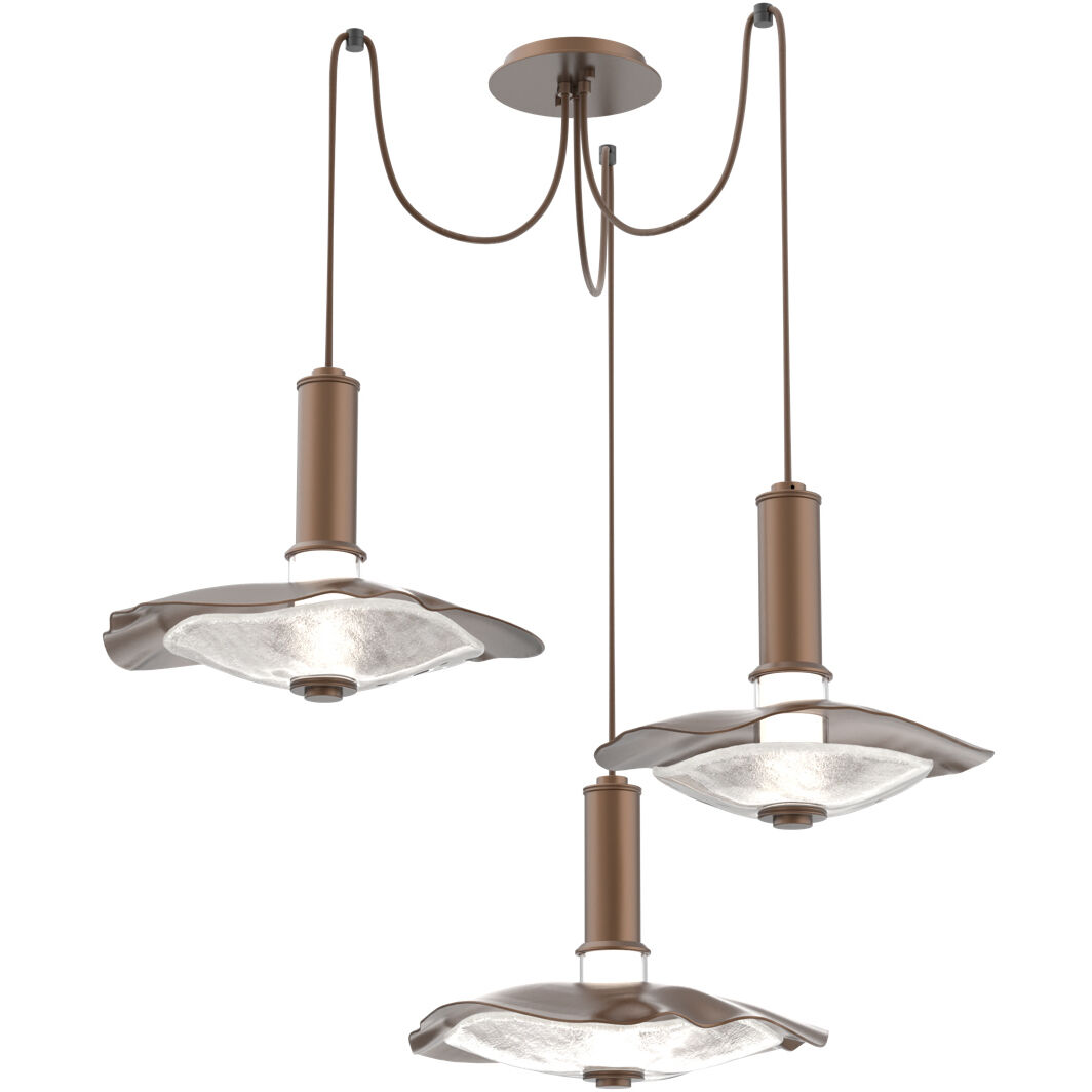 Cumulus LED 17 inch Burnished Bronze with Clear Granite Glass Swag Multi-Pendant Chandelier Ceiling Light in 3000K LED