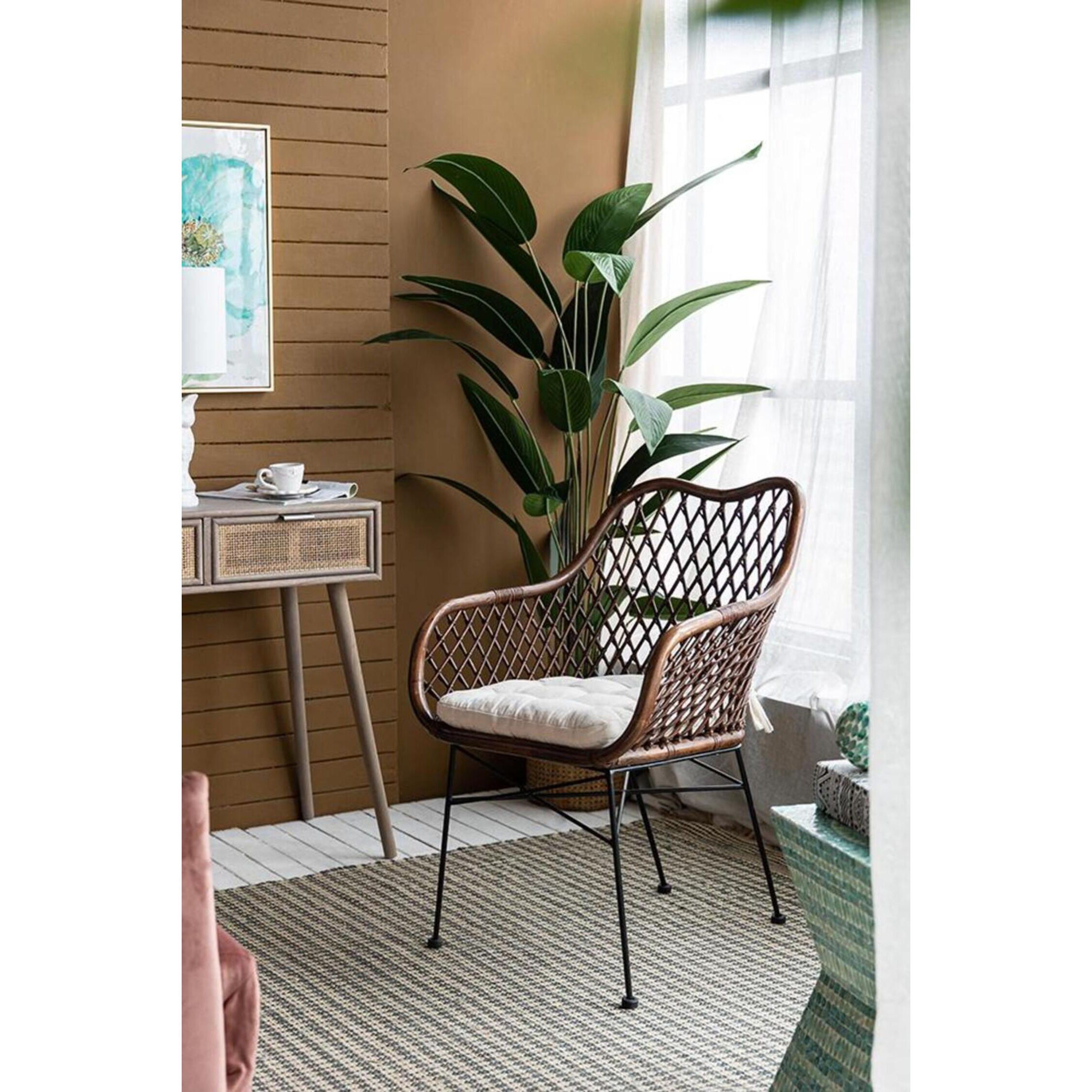 Palapa Black and Natural and White Armchair, With Cushion