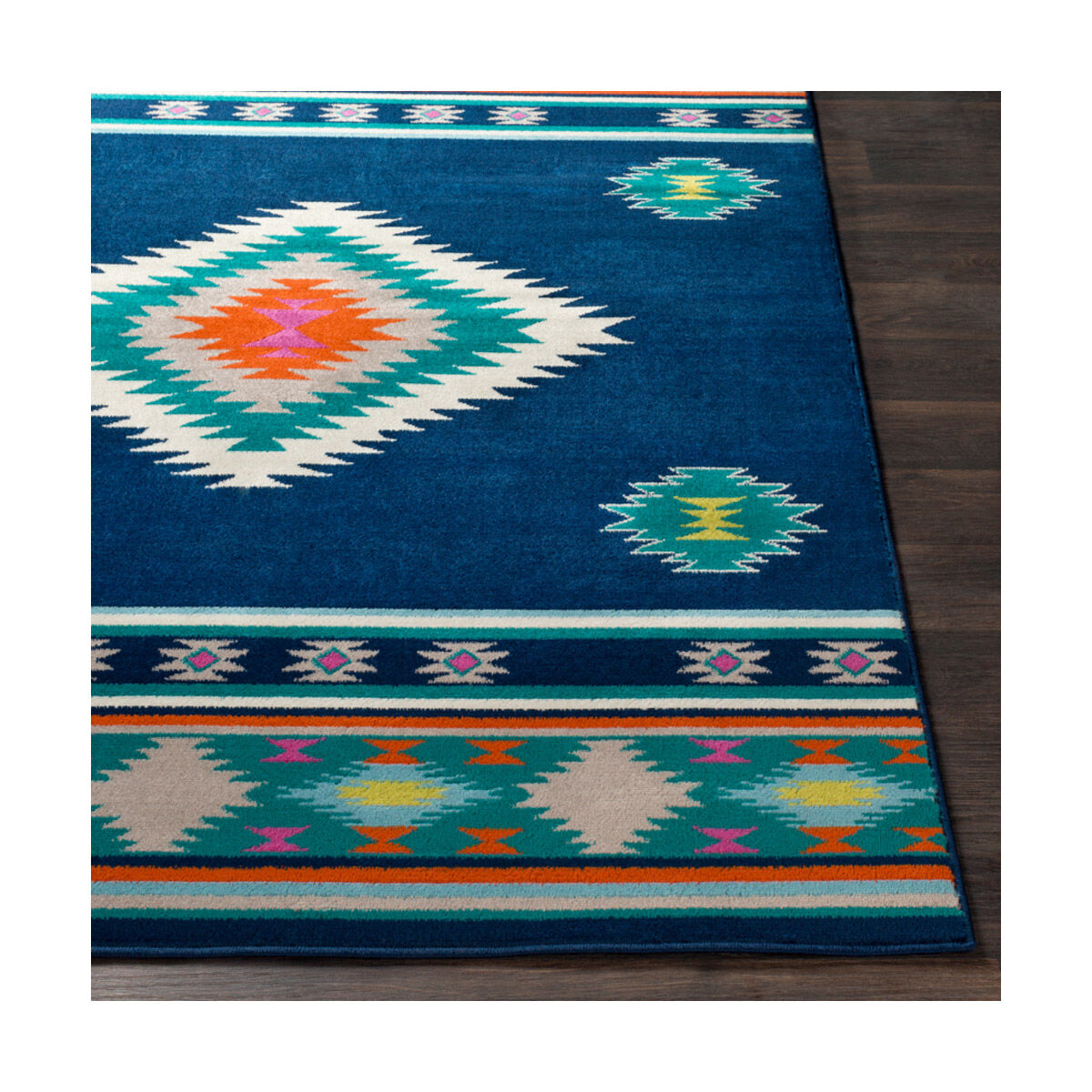 Paramount 93 X 63 inch Dark Blue/Teal/Bright Orange/Fuschia/Lime Rugs, Rectangle