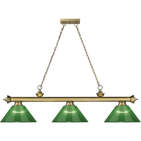 Cordon 3 Light 57.25 inch Rubbed Brass Billiard Light Ceiling Light in Green Acrylic