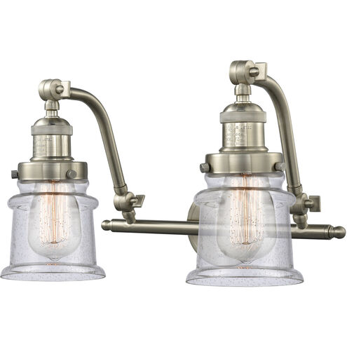 Franklin Restoration Small Canton 2 Light 18 inch Brushed Satin Nickel Bath Vanity Light Wall Light in Seedy Glass, Franklin Restoration