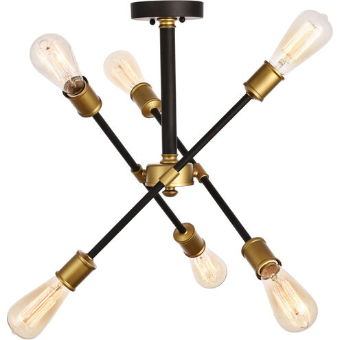 Axel 6 Light 17 inch Black and Brass Semi Flush Mount Ceiling Light