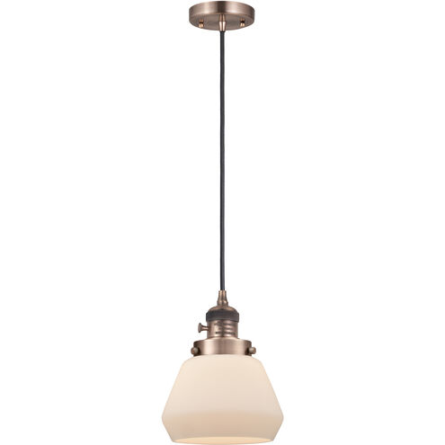 Franklin Restoration Fulton LED 7 inch Antique Copper Mini Pendant Ceiling Light in Matte White