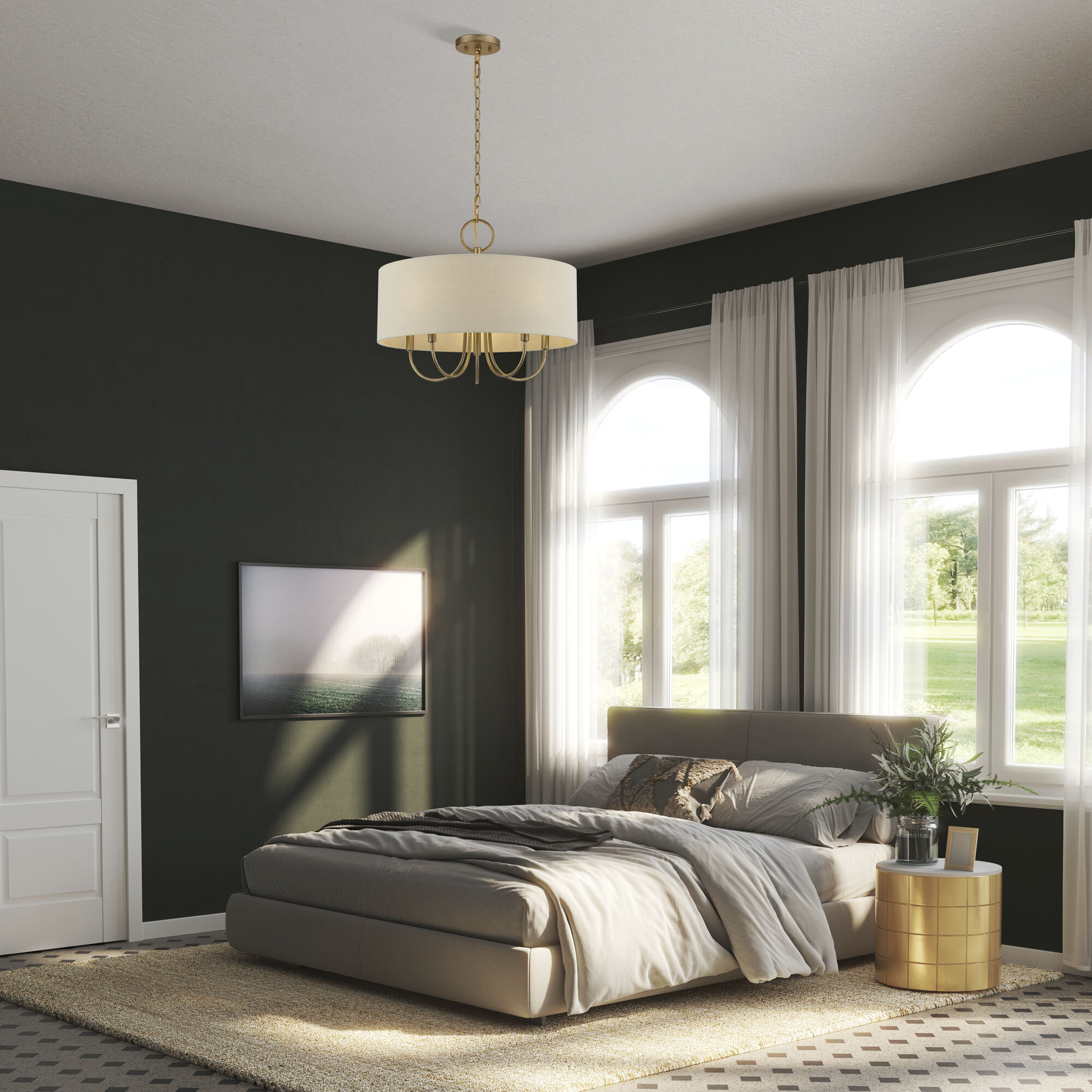 Bellingham 5 Light 22 inch Antique Gold Leaf Pendant Chandelier Ceiling Light