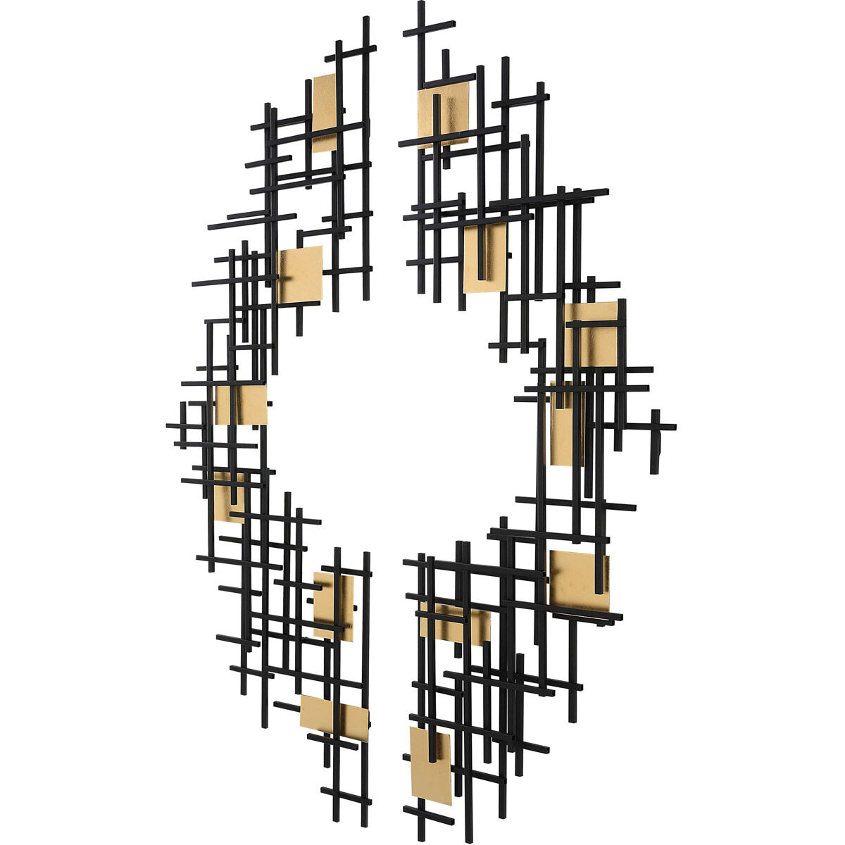 Reflection Matte Black with Gold Leaf Accents Wall Decor, Set of 2
