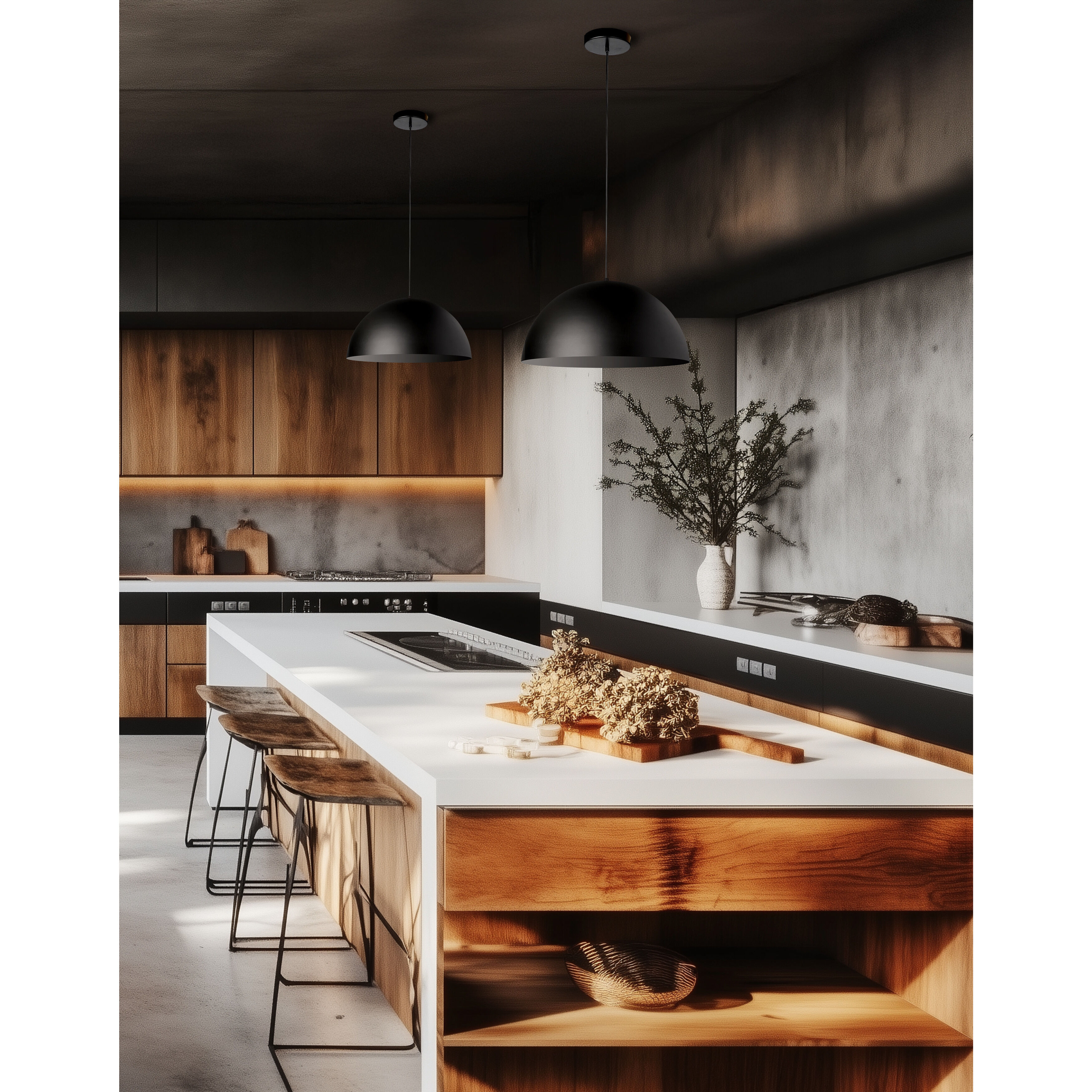 Ofelia LED 16 inch Matte Black Pendant Ceiling Light, Dome