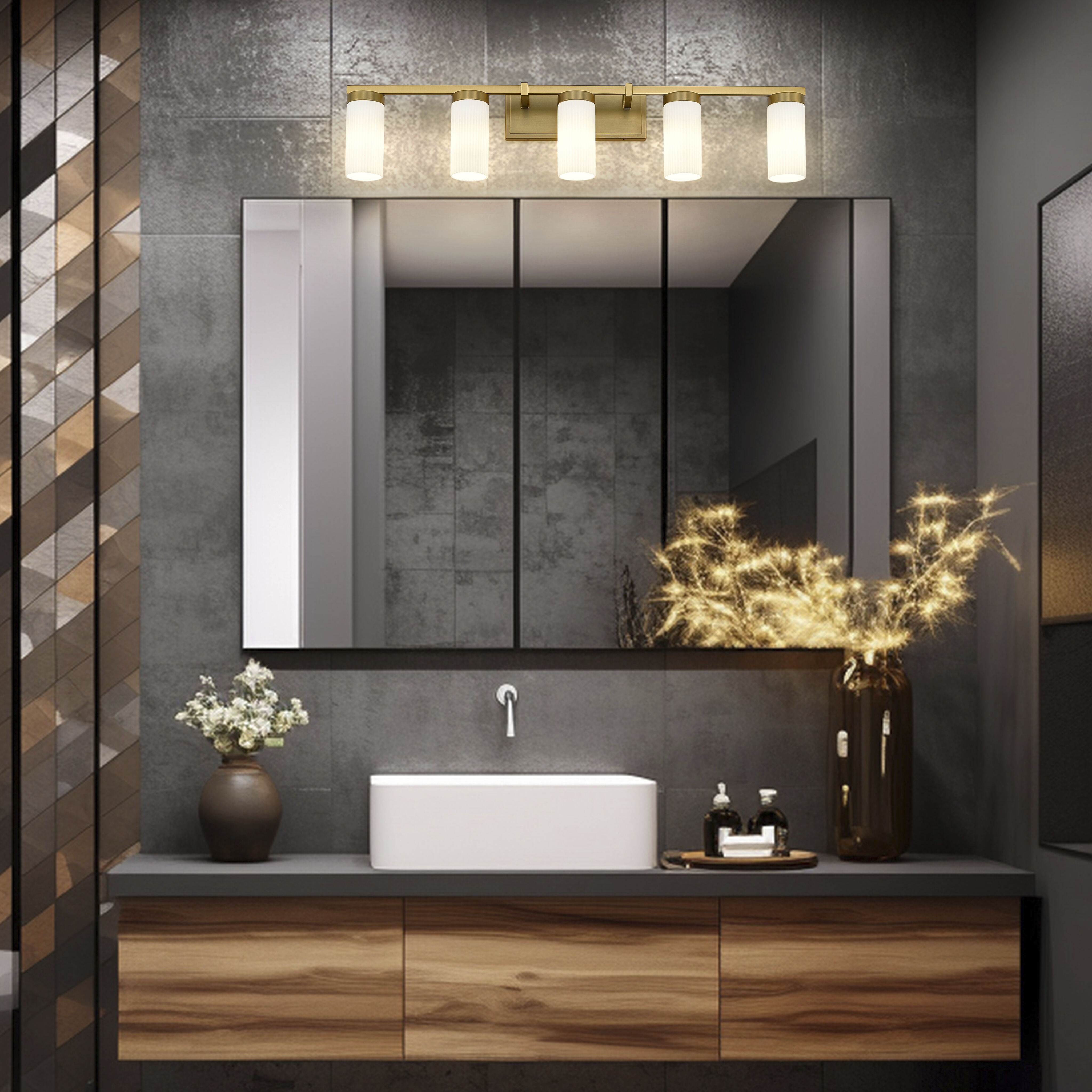 Danica 5 Light 38.75 inch Modern Gold Bath Vanity Light Wall Light