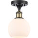 Ballston Athens 1 Light 6 inch Black Antique Brass Semi-Flush Mount Ceiling Light in Matte White Glass