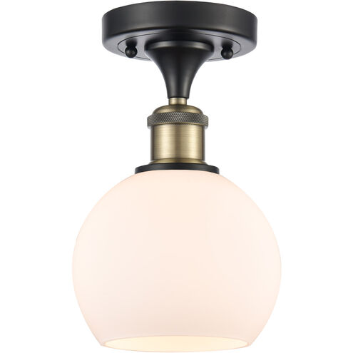 Ballston Athens 1 Light 6 inch Black Antique Brass Semi-Flush Mount Ceiling Light in Matte White Glass