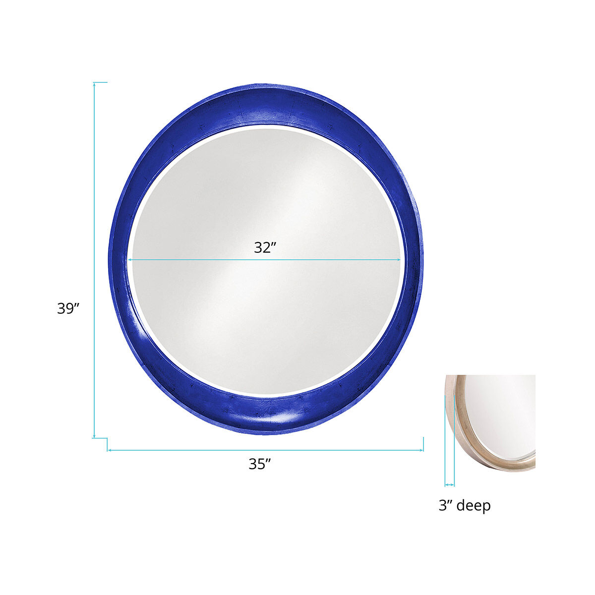 Ellipse 39 X 35 inch Glossy Royal Blue Wall Mirror