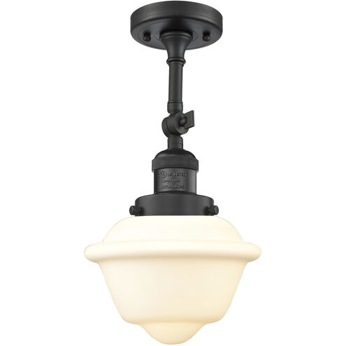 Franklin Restoration Small Oxford 1 Light 8 inch Matte Black Semi-Flush Mount Ceiling Light in Matte White Glass, Franklin Restoration