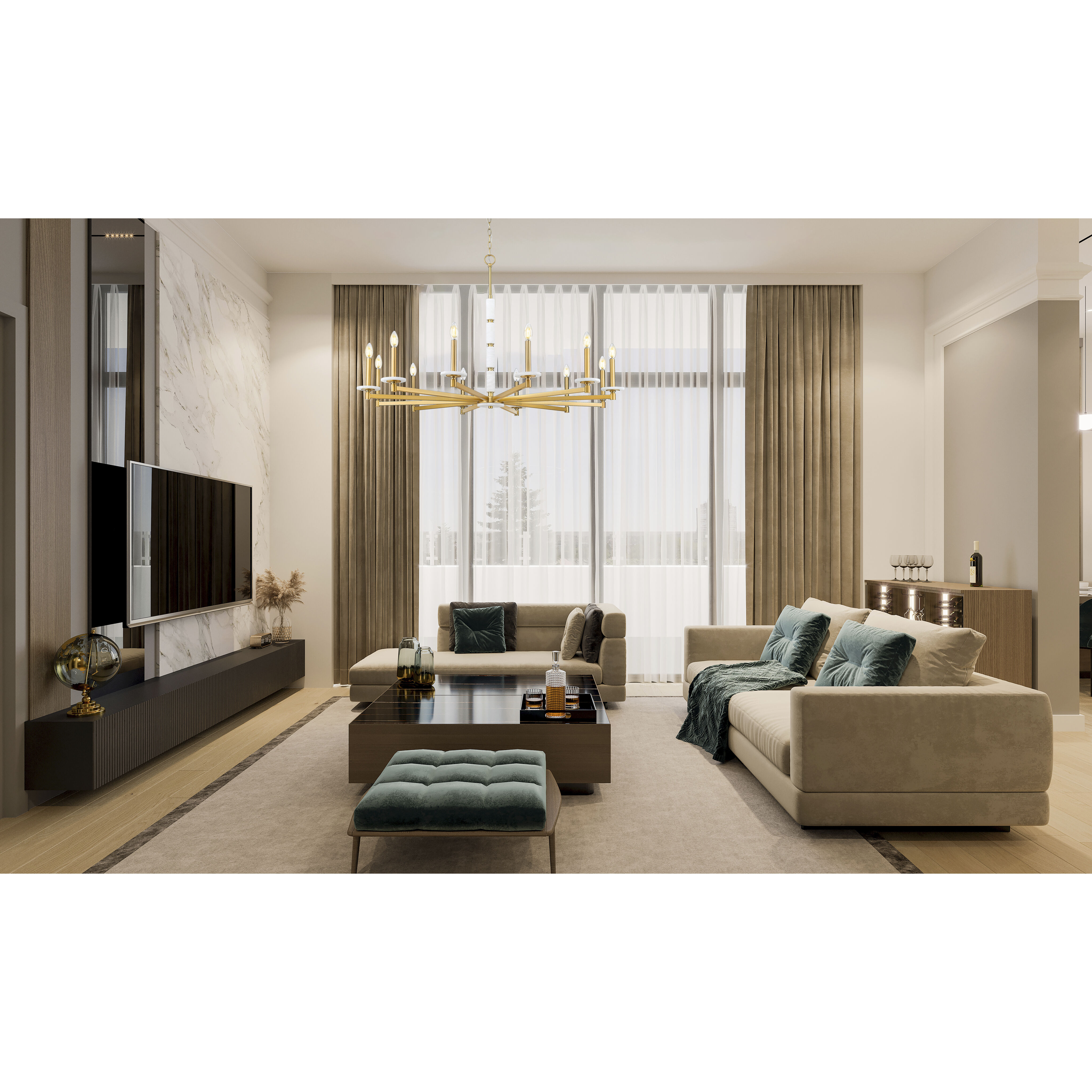 Kaden 12 Light 48 inch Modern Gold Chandelier Ceiling Light