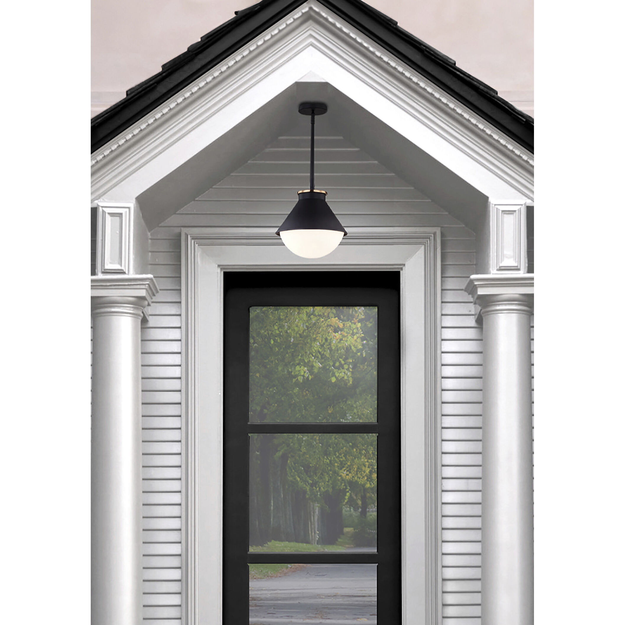 Fusion Collection 1 Light 10 inch Matte Black with Brass Ring Outdoor Pendant, Ravelle Family