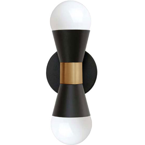 Fortuna 2 Light 5 inch Matte Black with Aged Brass Decorative Wall Sconce Wall Light in Matte Black and Aged Brass