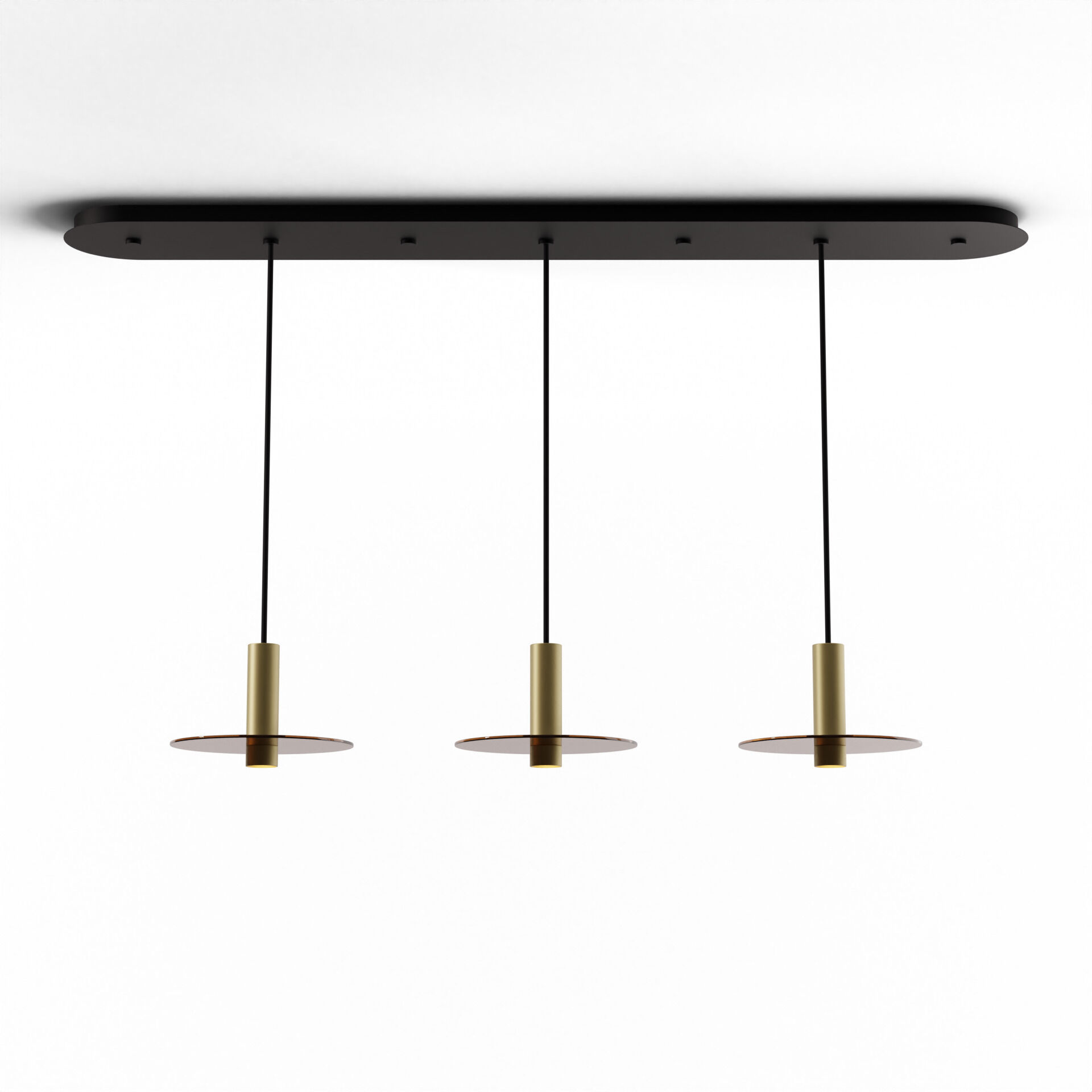 Combi LED 49 inch Brass Pendant Ceiling Light in Tea Brown Glass, Suspension / Flush Mount 2-in-1