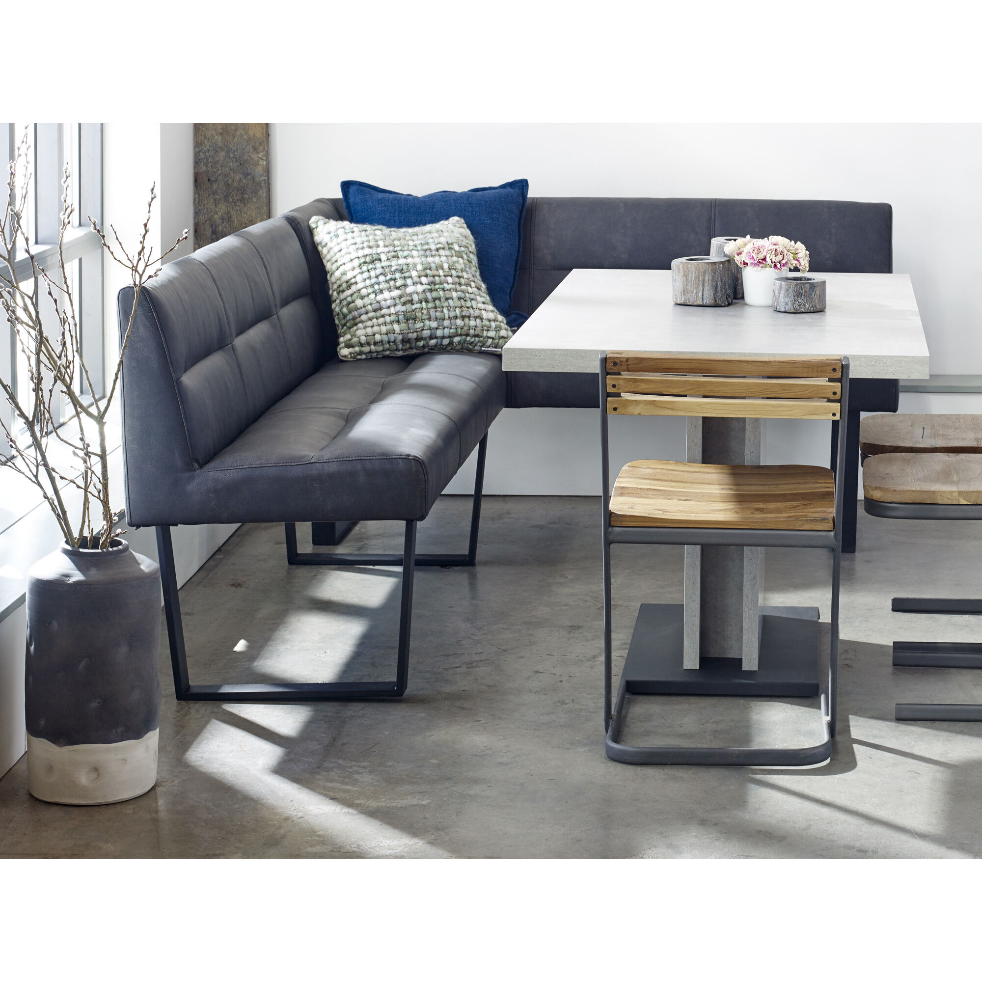 Hanlon Grey Dining Bench, Corner Bench