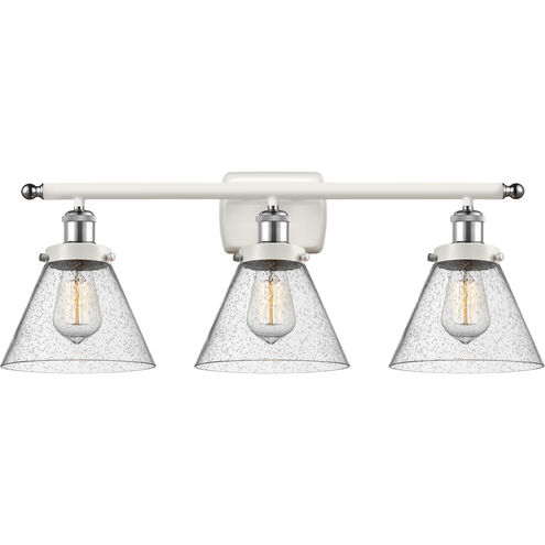 Ballston Large Cone LED 26 inch White and Polished Chrome Bath Vanity Light Wall Light in Seedy Glass