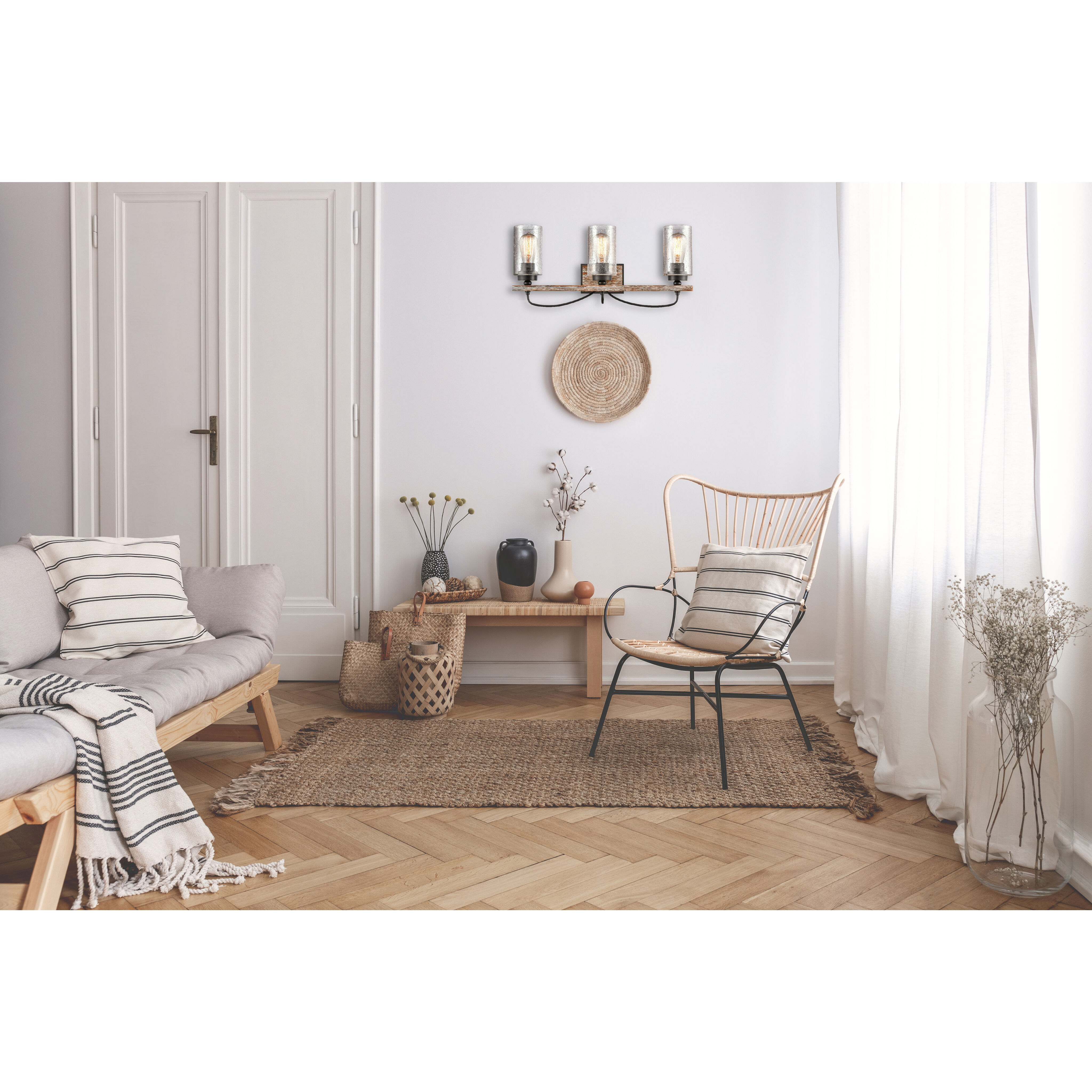 Paladin 3 Light 24 inch Matte Black Bath Vanity Light Wall Light in Seedy Glass